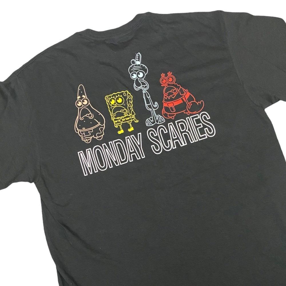 SpongeBob Mens S Monday Scaries T-Shirt Patrick Krabs Squidward Gary Fun Novelty